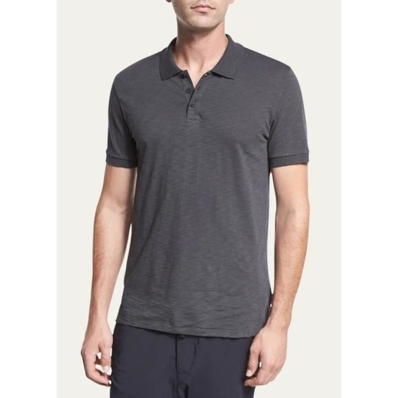 VINCE Classic Slub Polo Shirt Gray Size Medium - Picture 1 of 7